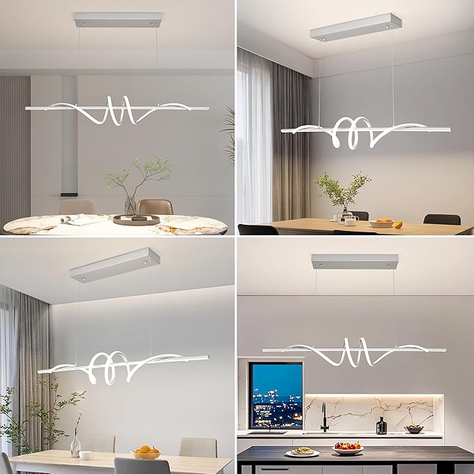 Modern LED Pendant Light, 39.37in Silver Chandelier Dimmable,3000K-6000K Adjustable Color Temperature, Aluminum Modern Kitchen Light Fixture for Dining Room