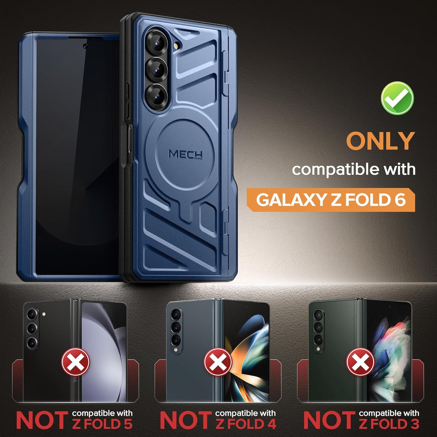 TONGATE for Samsung Galaxy Z Fold 6 Case with Privacy Screen Protector, [Compatible with MagSafe][Anti Spy] Shockproof Z6 Phone Case, Built-in Kickstand & Belt Clip & S Pen Holder for Z Fold 6, Blue