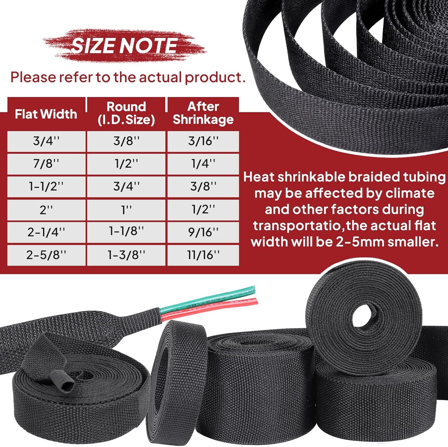 Heat Shrink Wire Loom 2:1 Shrinkable Braided Cable Sleeve 1-1/8 Inch ID-46ft Abrasion Protection Flexibility Fabric Wiring Harness Cover Sheath