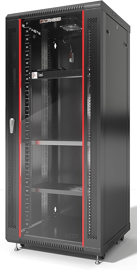 Sysracks - Server Rack – Wall Mount Rack - Locking Cabinet for Network - Electronics - Security - Audio - Video - AV Equipment - Data Rack - Legs/Power Strip/Shelf/Fan - 24-Inch Deep (27U)