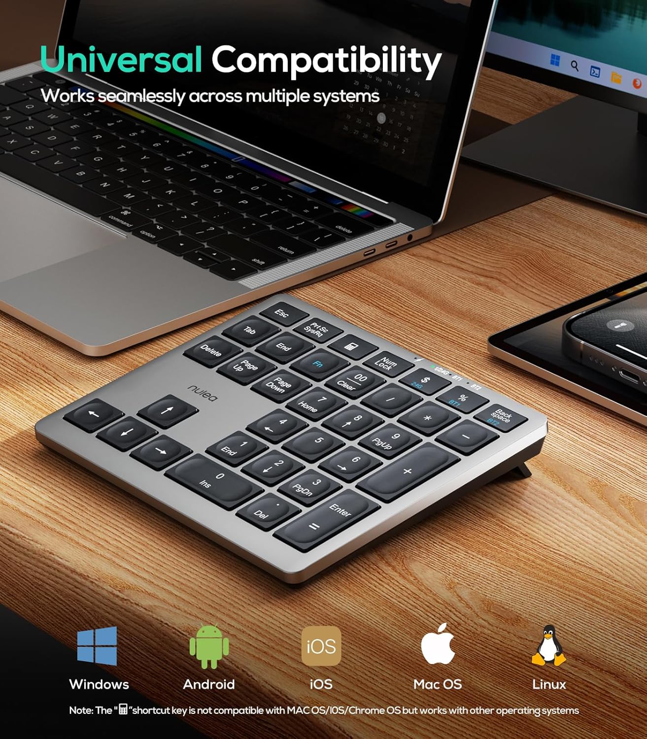 Nulea Wireless Number Pad Bluetooth 5.0 & 2.4G Portable Numeric Keyboard, USB-C Rechargeable, 34-Keys Bluetooth Keyboard for Data Entry, Compatible for Laptop, Mac, iMac, Tablet, PC Desktop