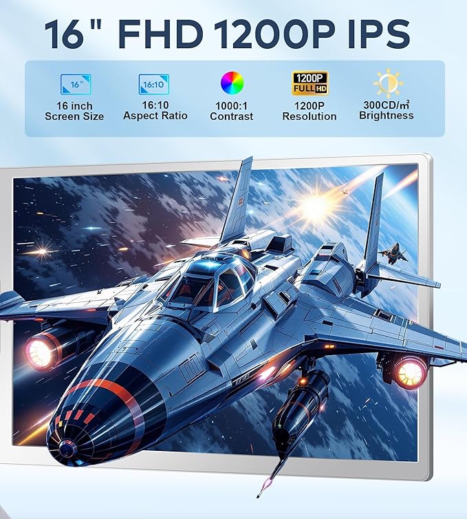 FOPO 16" Laptop Screen Extender Monitor Portable, Quad Monitor, Just 1 Cable for 3 Screens, FHD 1080P IPS Laptop Extender Compatible with Wins/Mac for 13.6" - 18.5" Laptops