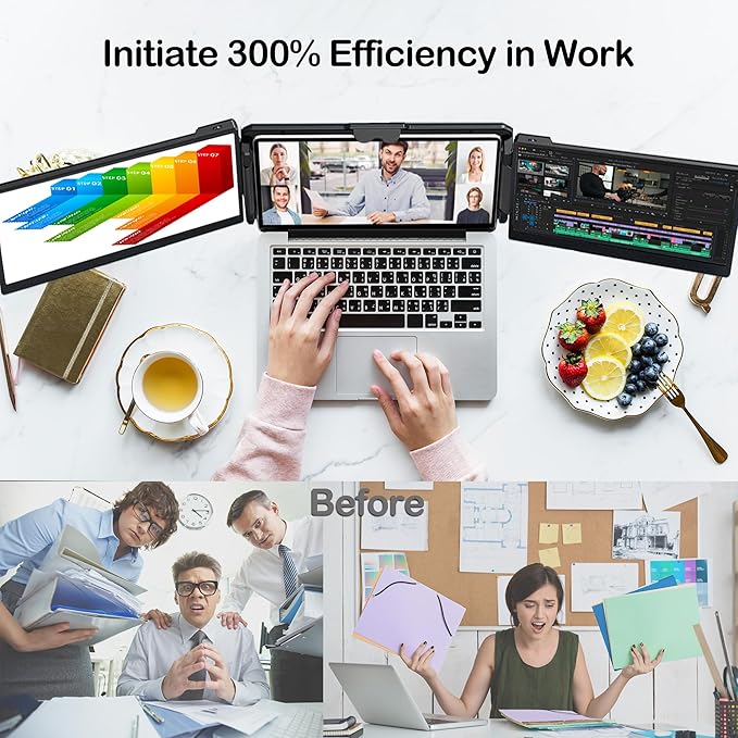 Alecewey Laptop Screen Extender 14 inch Triple Portable Laptop Monitor Attachment FHD 1080P Extra Screen for 13-17’’ Laptops with Windows Chrome Mac