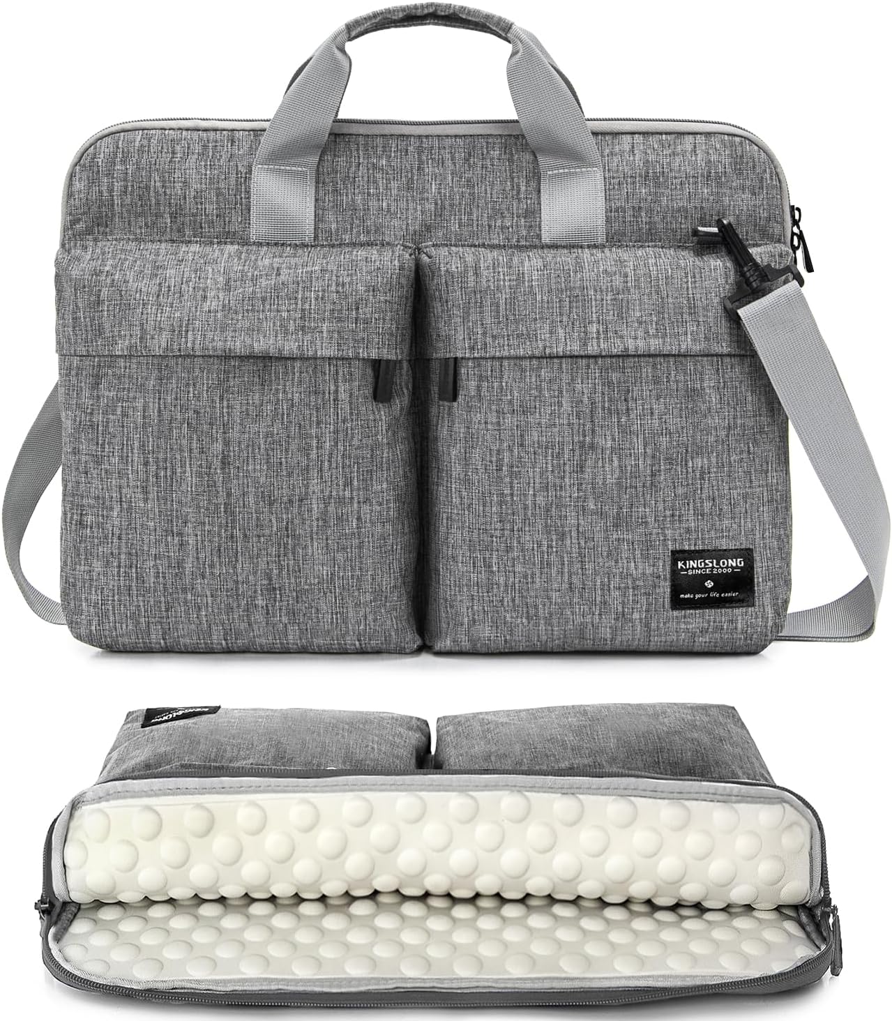 KINGSLONG 15.6 inch Laptop Shoulder Bag, Slim Shockproof Computer Sleeve Notebook Ultrabooks Carrying Case Handbag Cover Fit for Acer Asus Dell Lenovo HP Toshiba, Gray