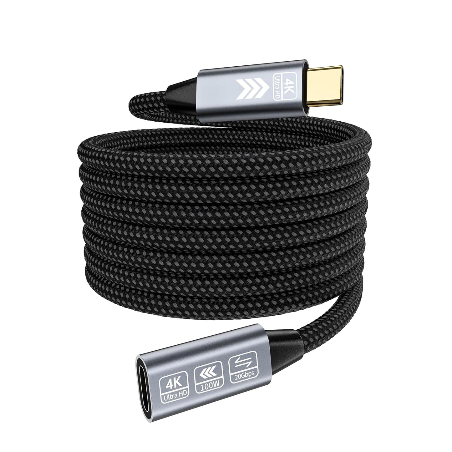 USB C Extension Cable 16.5FT, 20Gbps/100W USB3.2 Type C Extender Cord, 4K@60Hz Video Output Nylon Braided USB C Male to Female Extension Charging Cable Compatibility with Thunderbolt 4/3