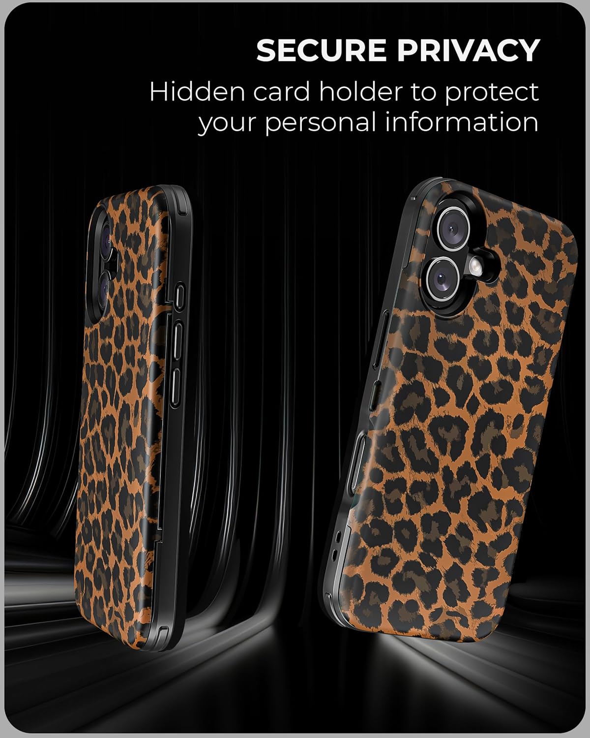 TORU CX Slim for iPhone 16 Case Wallet | Protective Shockproof Heavy Duty Cover with Hidden Card Holder & Card Slot | Mirror & Wrist Strap Included - Leopard