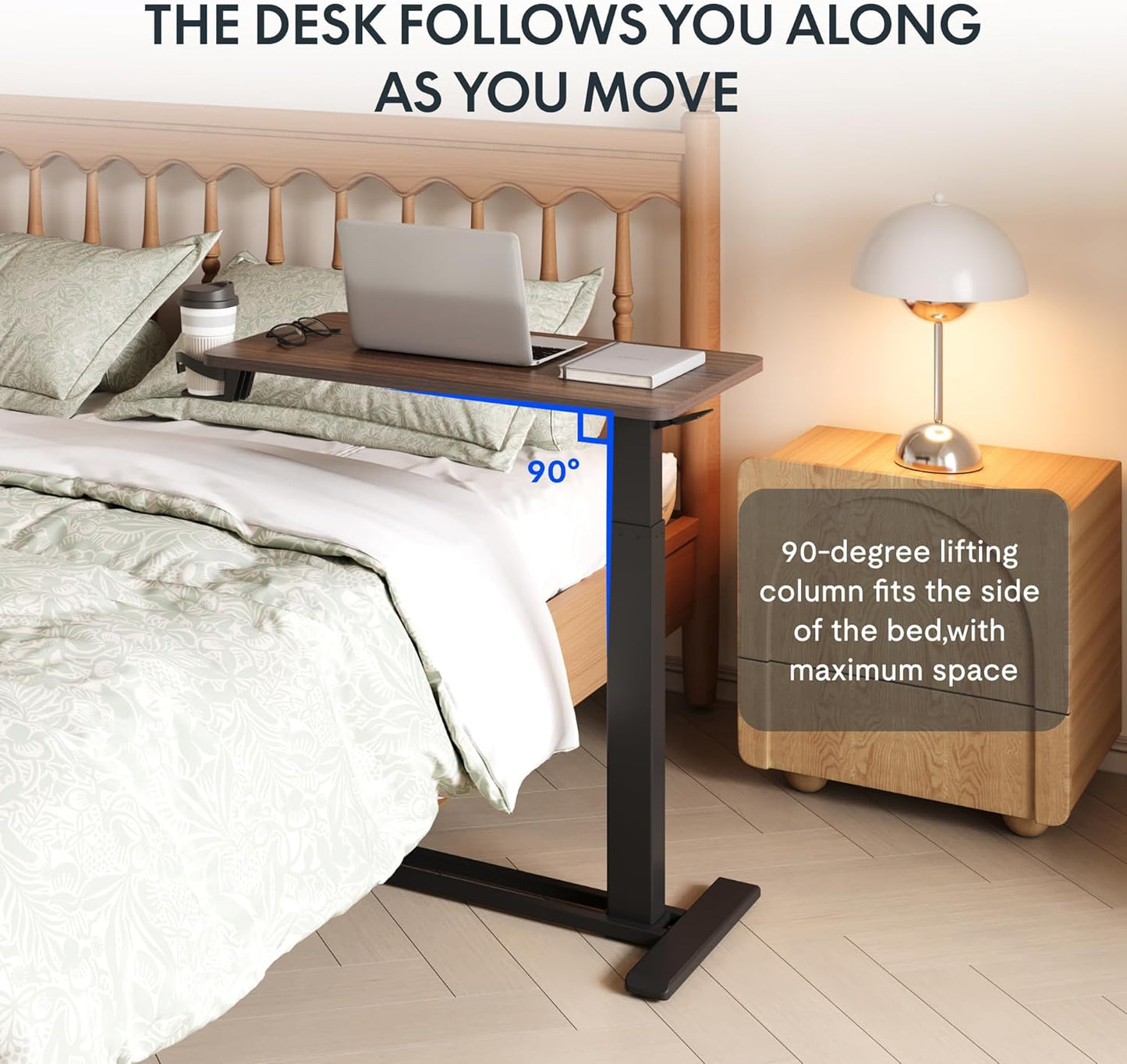 FLEXISPOT Adjustable C Table with Wheels, Mobile Snack Side End Table Sofa Couch Bedside Table Laptop Rolling Cart TV Tray Night Stand for Small Space Side Table(31.5" W x 17.7" D,Rustic Brown)