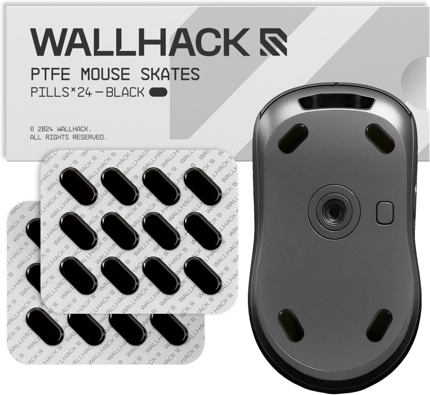 Wallhack PTFE Pill Mouse Skates | Premium Universal Skates for Gaming Mice | Ultra-Smooth Glide on Cloth & Glass Pads | Customize Speed & Control | Fast, Easy to Apply | Black 7mm x 14mm