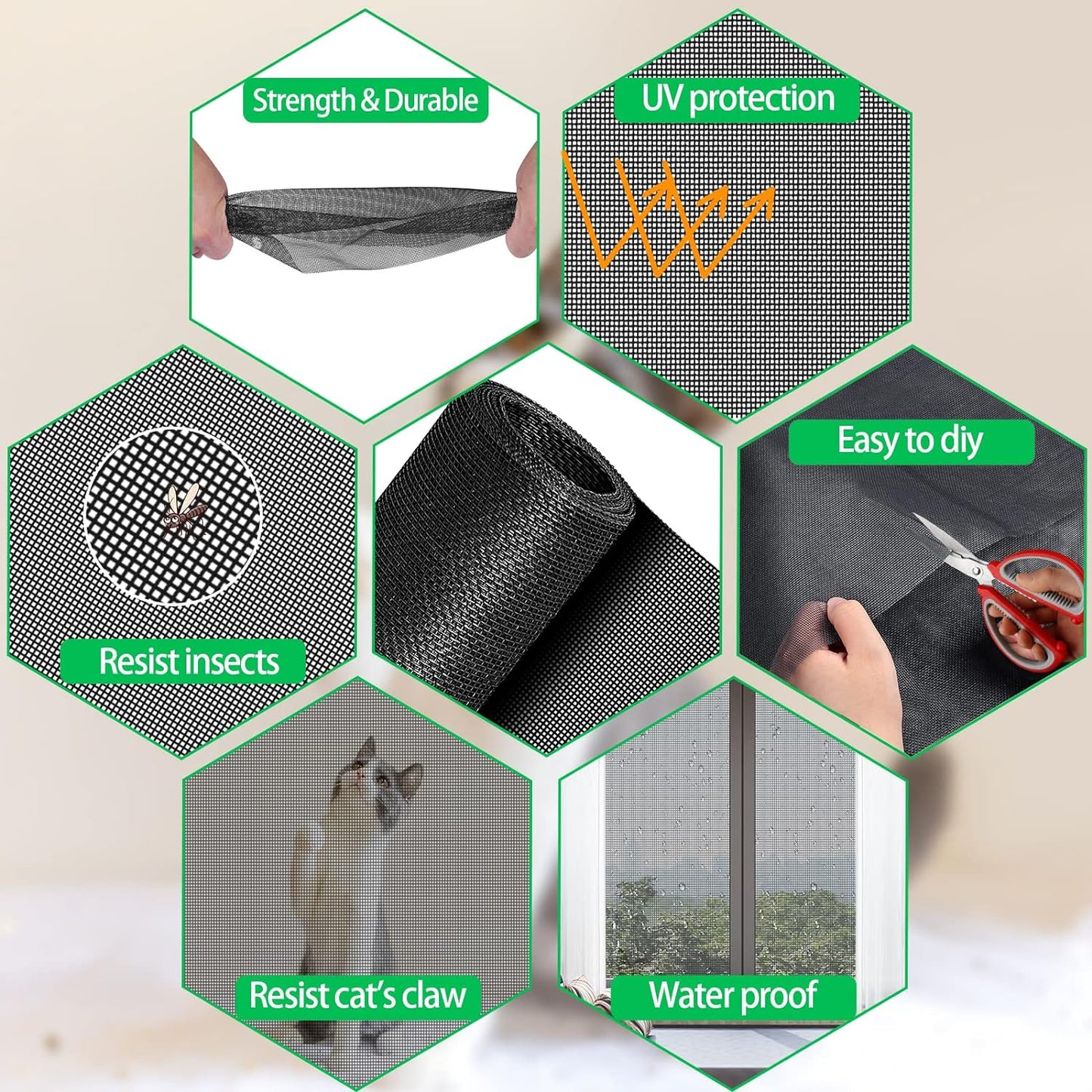 QWR Pet Proof Window Screen Replacement Kit, 39"x118" Durable High Hardness Screen Mesh Replacement Window Screens Repair Kit for Sliding Screen Door,Patio and Windows.(Folded Package)