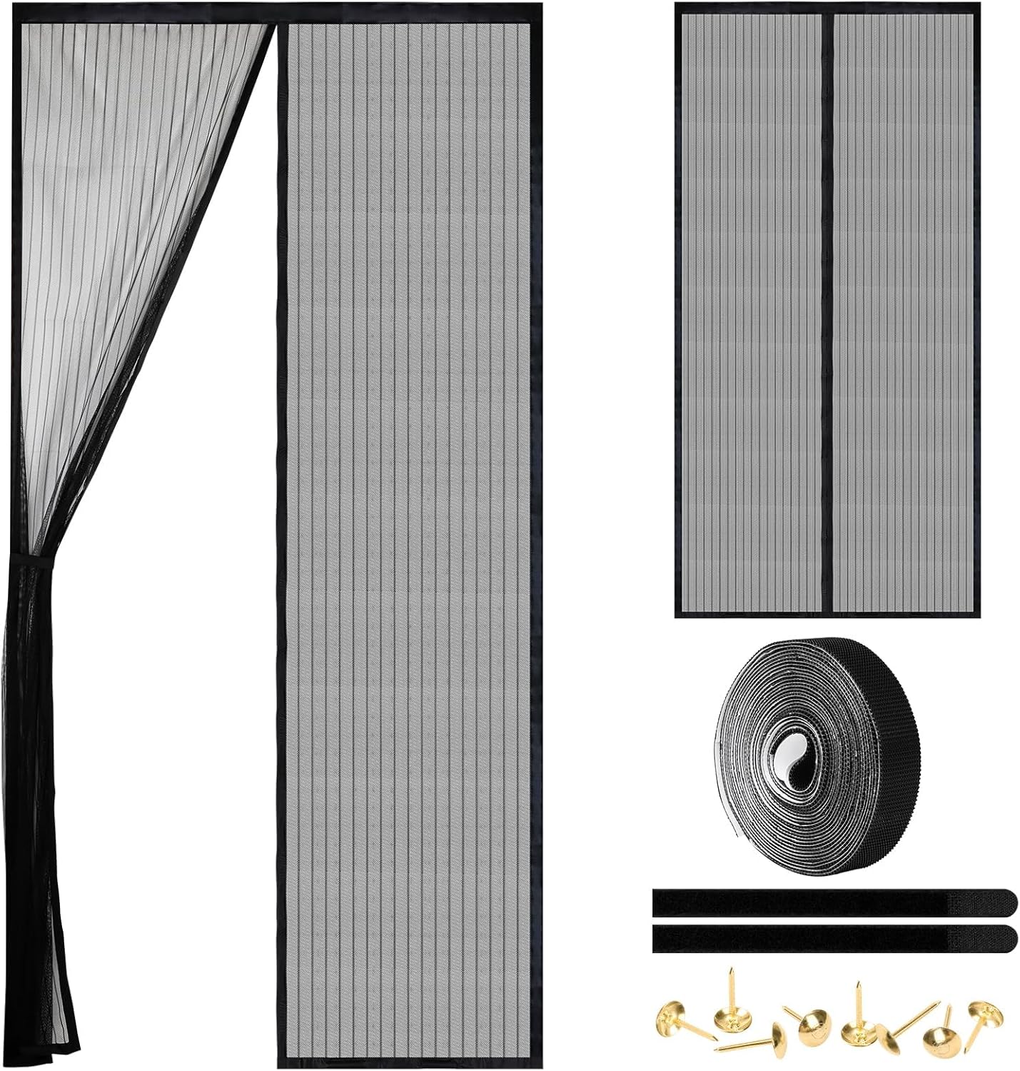 Magnetic Screen Door - Self Sealing, Heavy Duty, Hands Free Mesh Partition Keeps Bugs Out Let Breeze in- Pet and Kid Friendly - Keep Open Feature (Black, Fit Door Size 36 x 96 Inch)