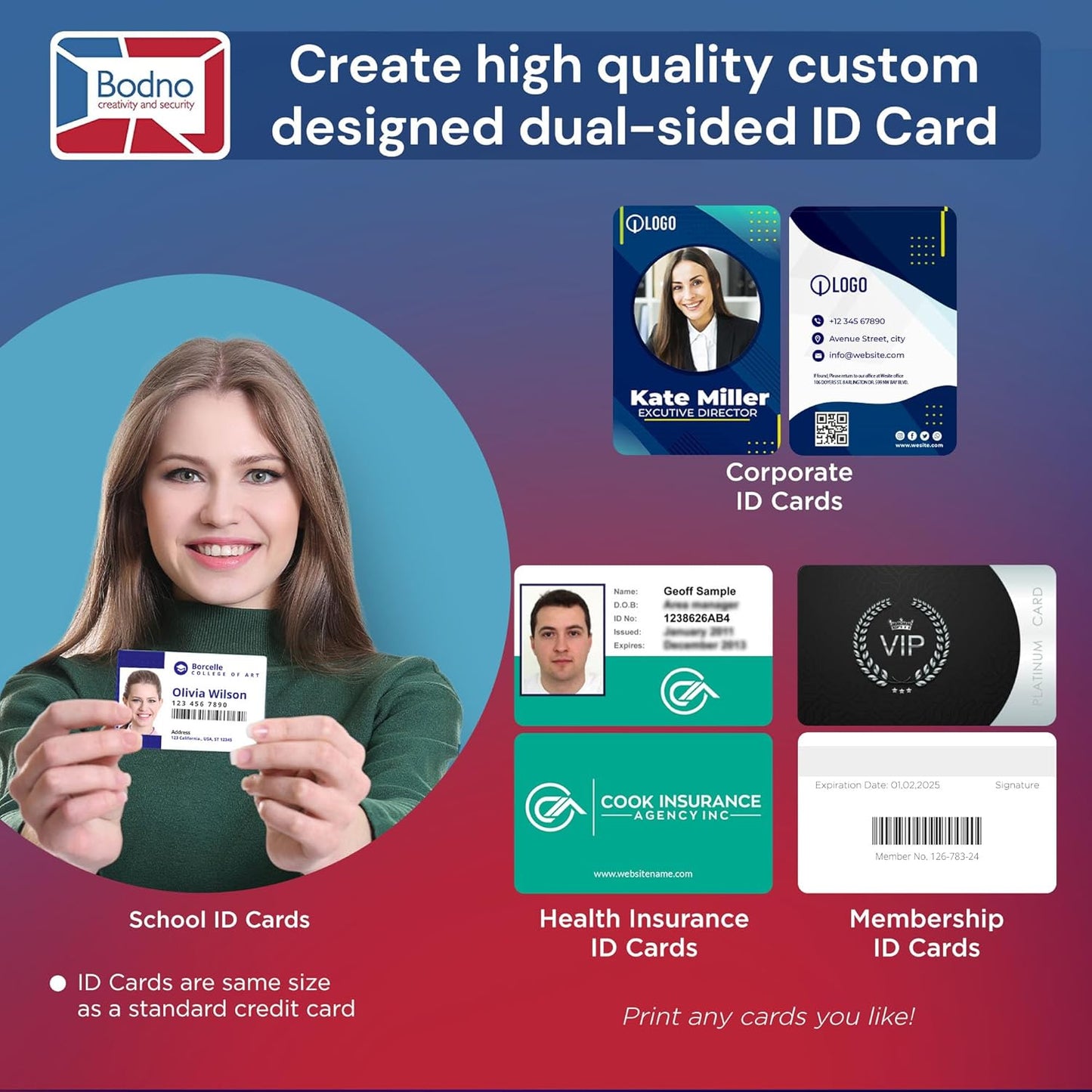 Bodno Magicard 400X Dual Sided ID Card Printer & Complete Supplies Package ID Software - Bronze Edition