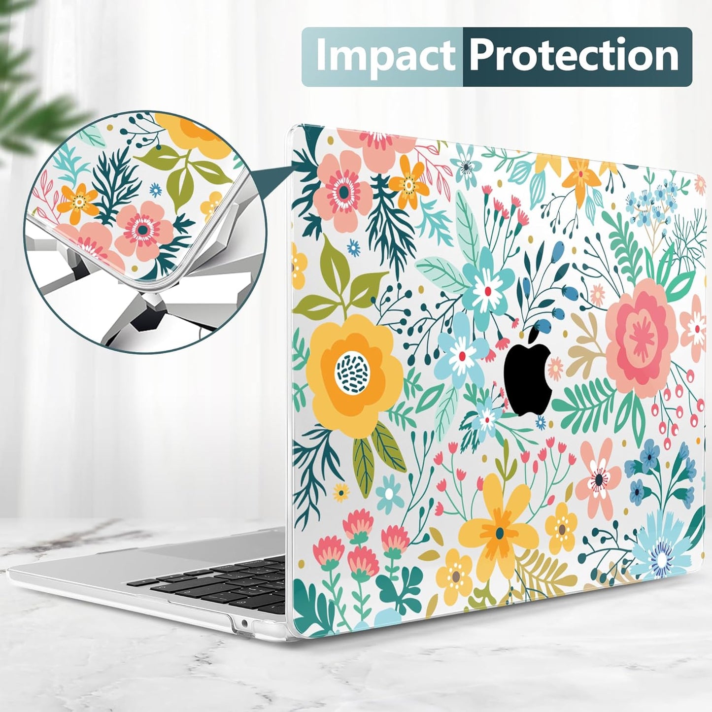 TWOLSKOO Compatible with M4 MacBook Air 15 inch Case 2025-2023 Released Model M4 A3241 M3 A3114 M2 A2941, Plastic Hard Shell & Screen Protector & Keyboard Cover & Trackpad Film, Abstract Flower