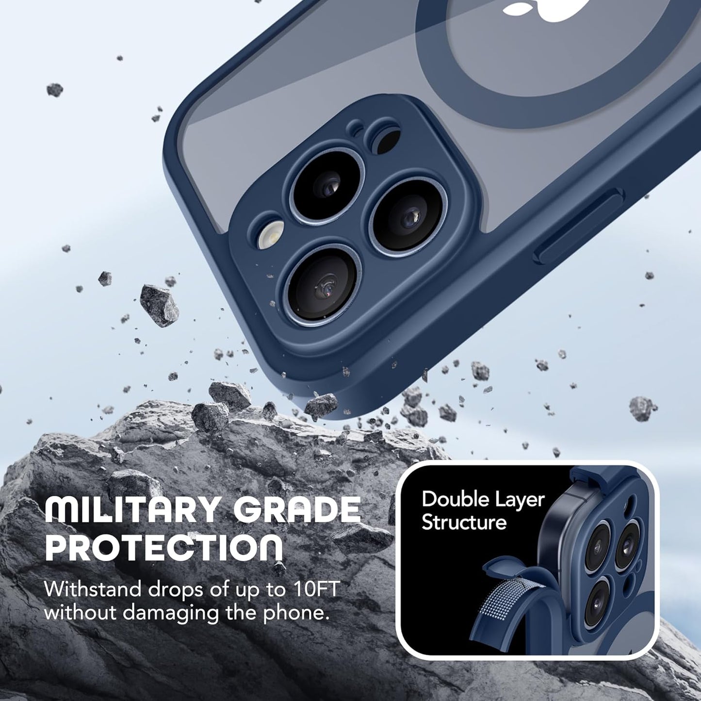 Magnetic for iPhone 15 Pro Max Case, Compatible with MagSafe, Built-in Privacy Screen Protector and Camera Protection, Anti Spy Full Body Dustproof Shockproof Hard Phone Case 6.7", Dark Blue