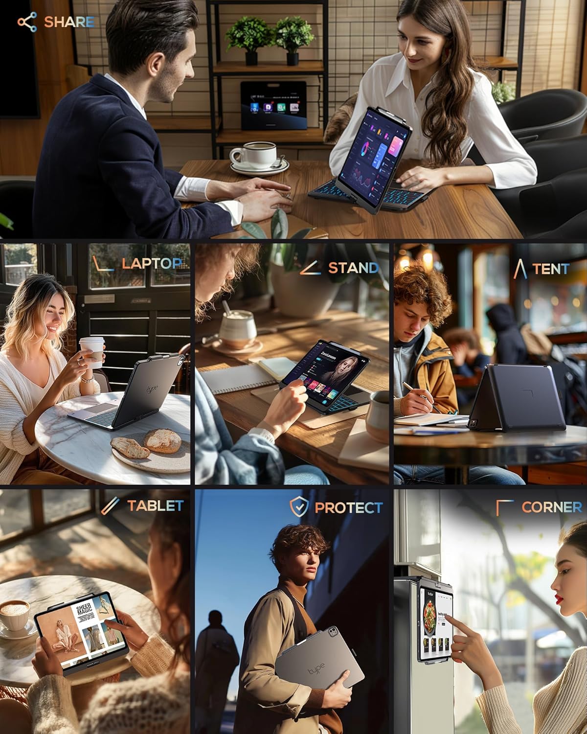 typecase Touch Case with Keyboard for iPad Pro 13-inch(M4, 2024), iPad Air 13-inch(M3, 2025/M2, 2024) & iPad Pro 12.9(6th/5th/4th/3rd Gen), Trackpad, 360° Rotatable, 11-Colors Backlit, Space Black