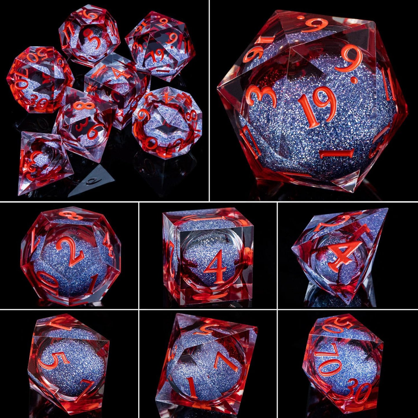 ARUOHHA Liquid Core DND Dice Set, Vampire Sharp Edged Dragons Dice Compatible with D&D RPG Role Playing Games, Resin Blood Red Polyhedral Dungeons D and D Dice with Gift Box D20 D12 D10 D8 D6 D4