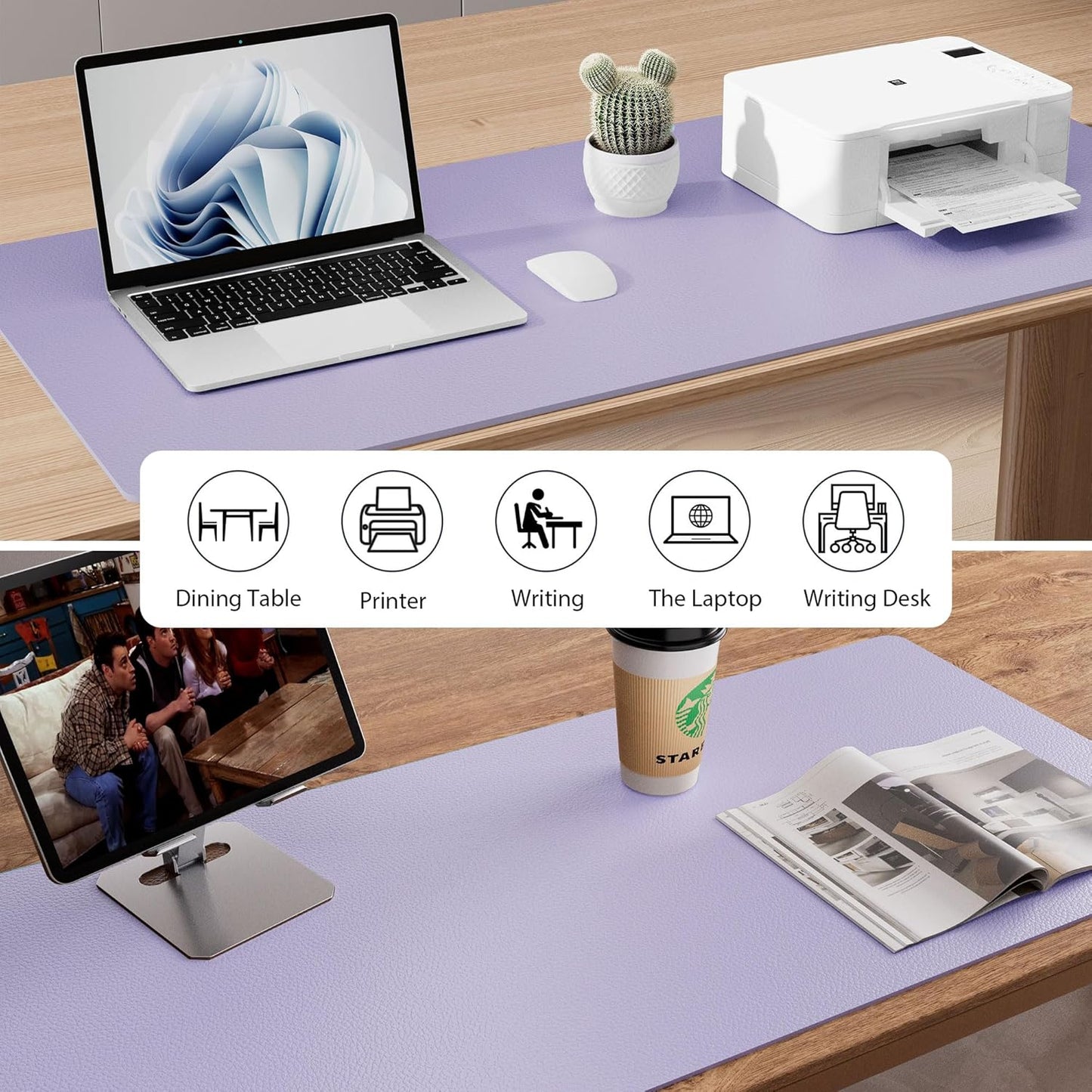 Aothia Non-Slip PU Leather Waterproof Desk Protector Mat, Mouse Pad, Desk Blotter, Writing Pad for Office, Home, Laptop, Lavender, 23.6" x 13.7"