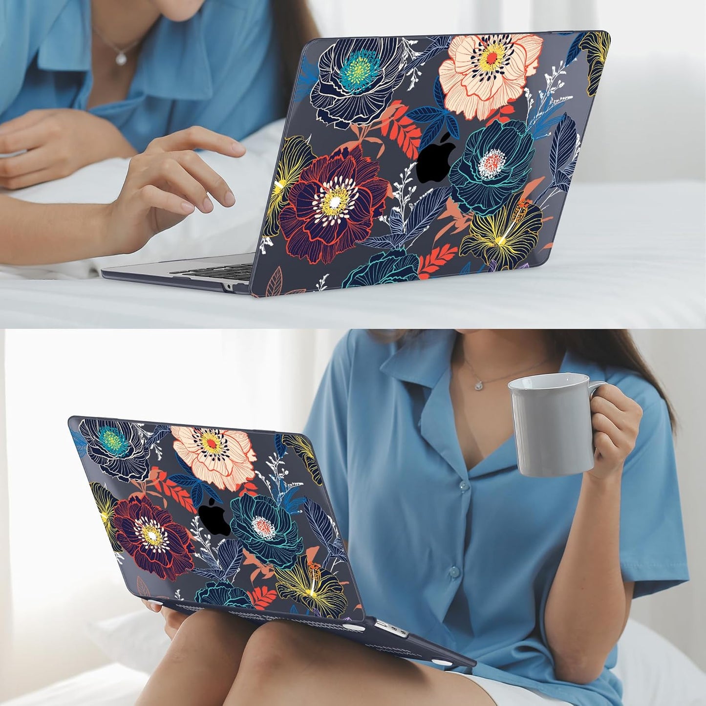 Mektron for 2025 M4 MacBook Air 13.6 Inch A3240 Case Fits 2023 A2681 M2 2024 A3113 M3 Chip with Liquid Retina Display Touch ID, Printed Plastic Hard Shell Cover for MacBook Air 13.6", Dahlia Flowers