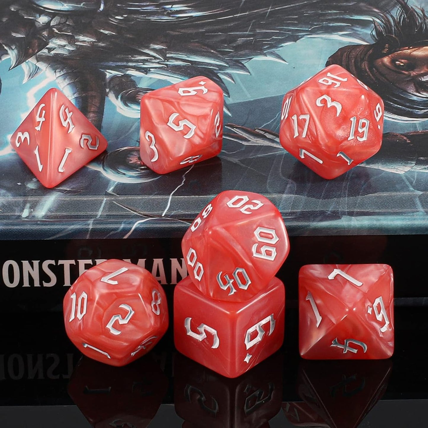 QMAY DND Dice Set -D&D Polyhedral Dice (7 Pcs) for Dungeons and Dragons (Pink and White)
