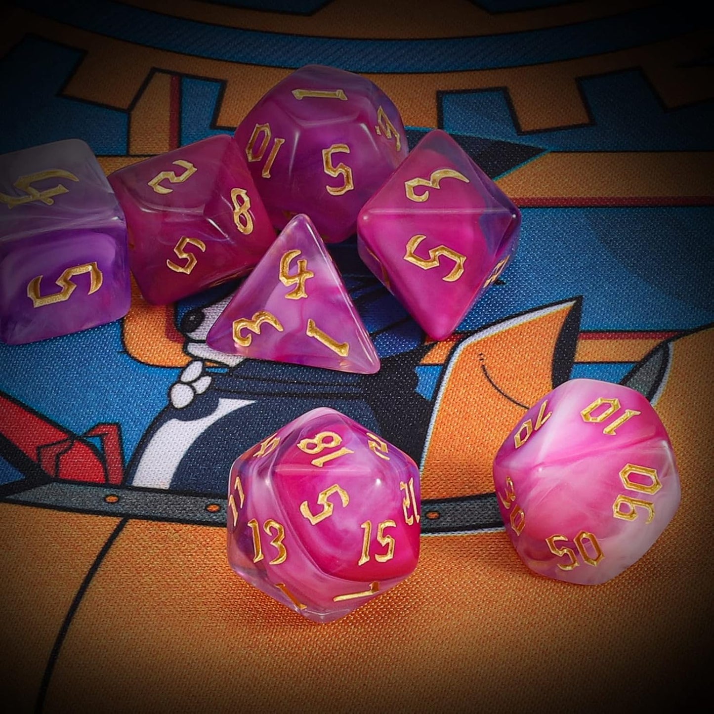 QMAY DND Dice Set -D&D Polyhedral Dice (7 Pcs) for Dungeons and Dragons (Purpulr and White)