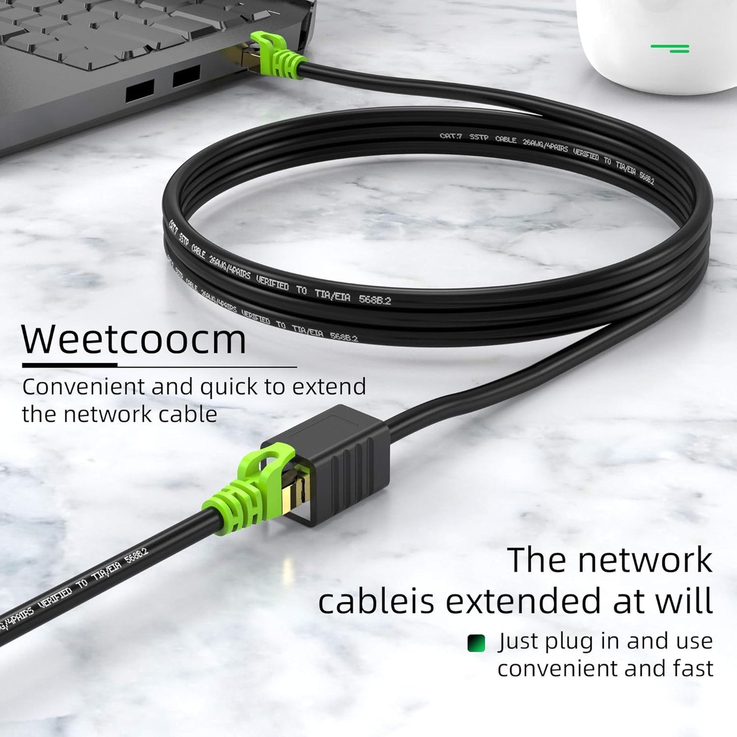 Ethernet Extension Cable 10ft, Network Cat6a Extension Patch Cable RJ45 Cords Shielded Male to Female Connector (10FT)