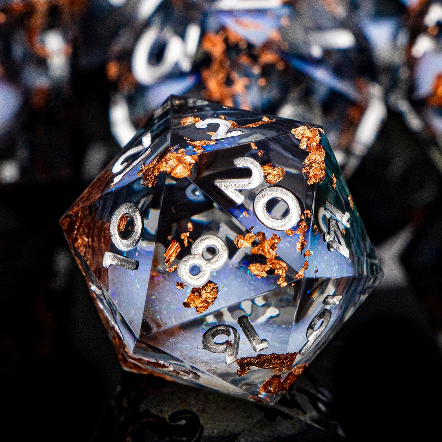 ARUOHHA Liquid Core DND Dice Set, 7pcs Resin Sharp Edged Dragons Dice Role Playing Games, RPG Silver Numbers Black Dungeons Polyhedral Dice with Gift Box D20 D12 D10 D8 D6 D4