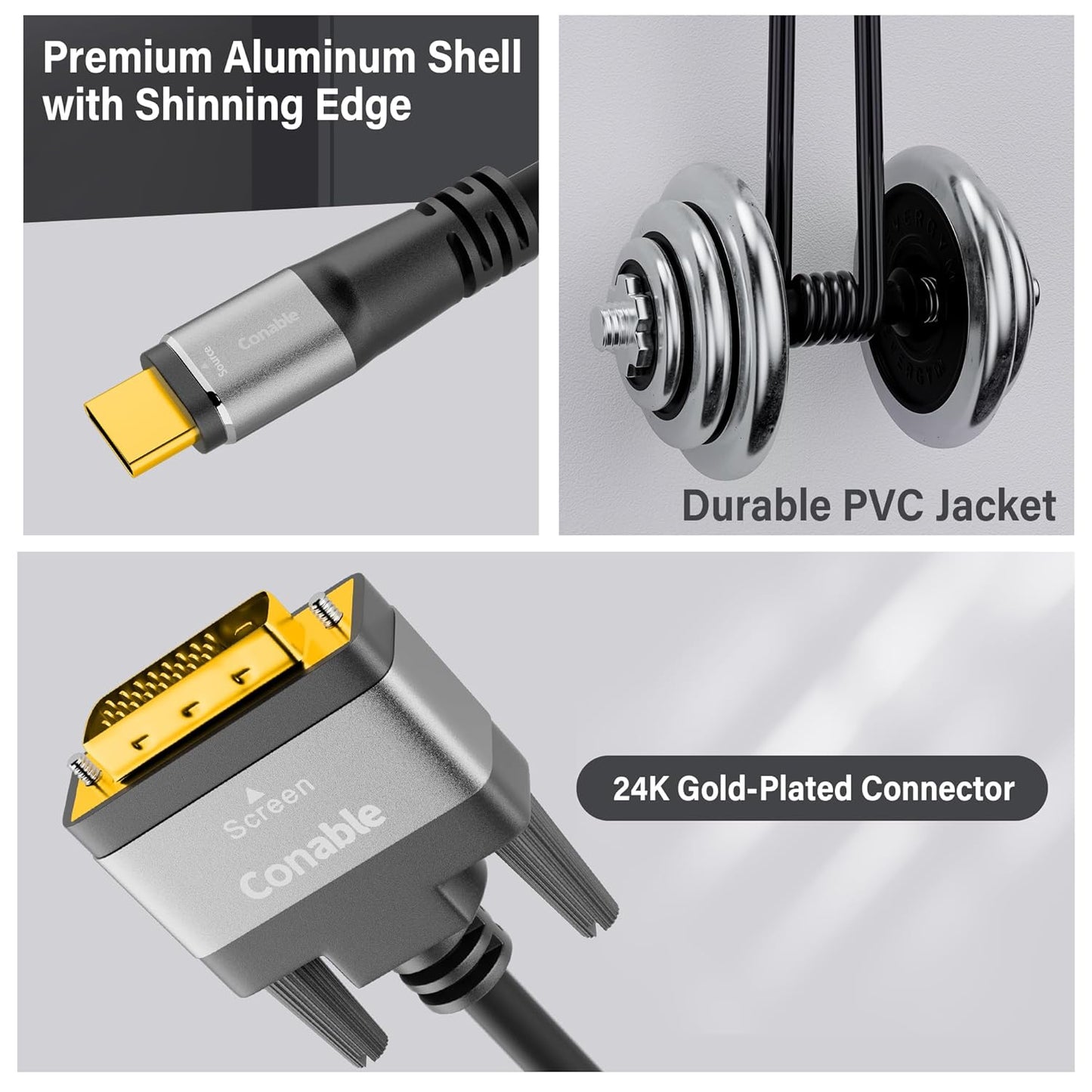 4K USB C to DVI Cable 20FT, USB Type-C to DVI-D Adapter Cord, (Thunderbolt 3/4) Compatible with iPhone 16/15 Series, MacBook Pro/Air, iPad Pro, iMac, Galaxy S24, XPS, Surface Book 3 and More, Real 4K