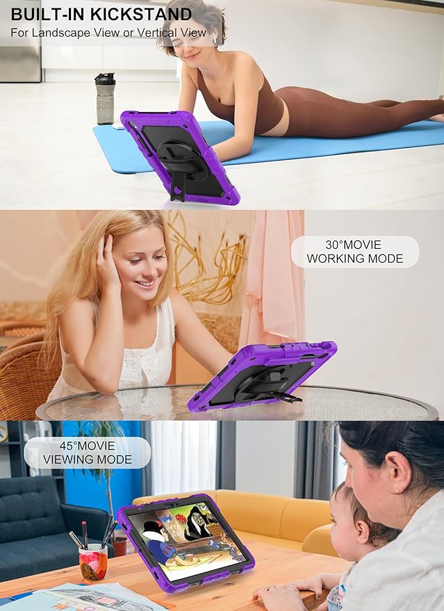 Case for Samsung Galaxy Tab S10 Lite/ S10 FE / S9 FE 10.9 Inch / S9 11'' 5G Protective with Screen Protector/Pen Holder/Hand Strap, Heavy Duty Shockproof Tablet Cover for S10 Lite, Purple