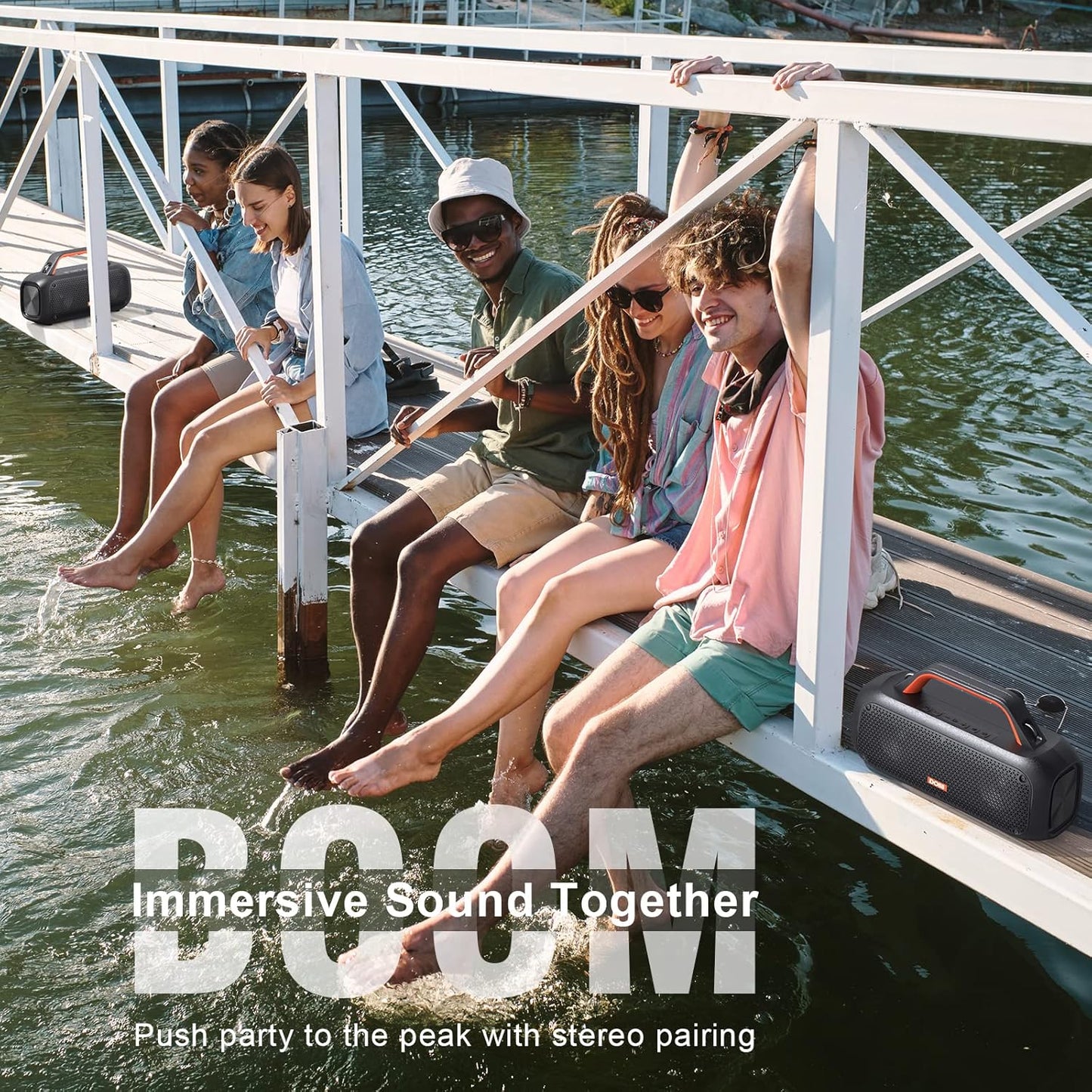 DOSS Extreme Boom Bluetooth Outdoor Speaker with 60W Mighty Sound, Deep Bass, 30H Playtime, USB-C, Bluetooth 5.3, IPX6 Waterproof with Portable Strap for Camping, Beach, Garage-Orange