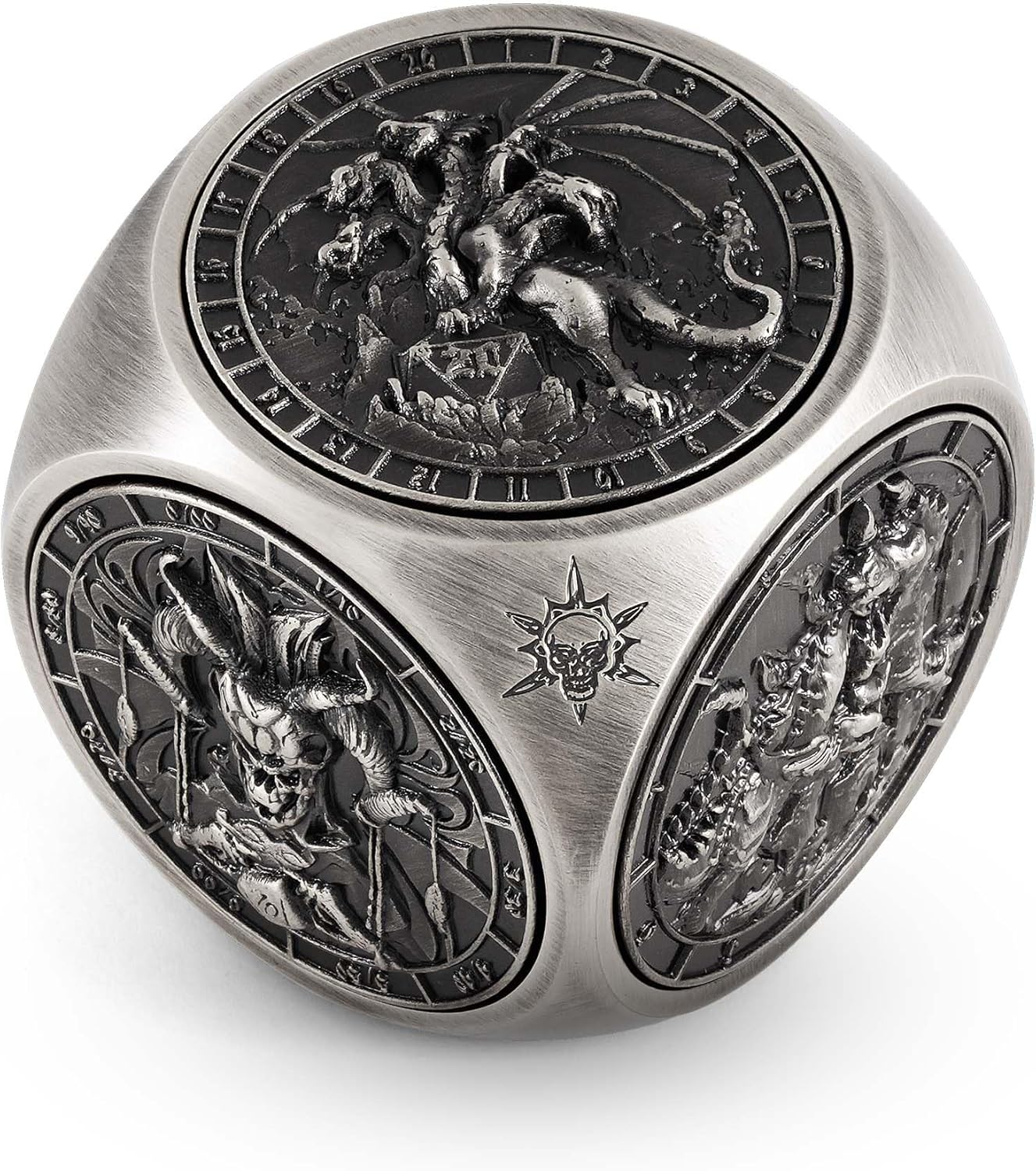 Kabinka Spinner Dice for 7 in 1 DND Dice Set, Unique Metal Dice for Dungeons and Dragons RPG Role Playing Gaming (Ancient Silver)