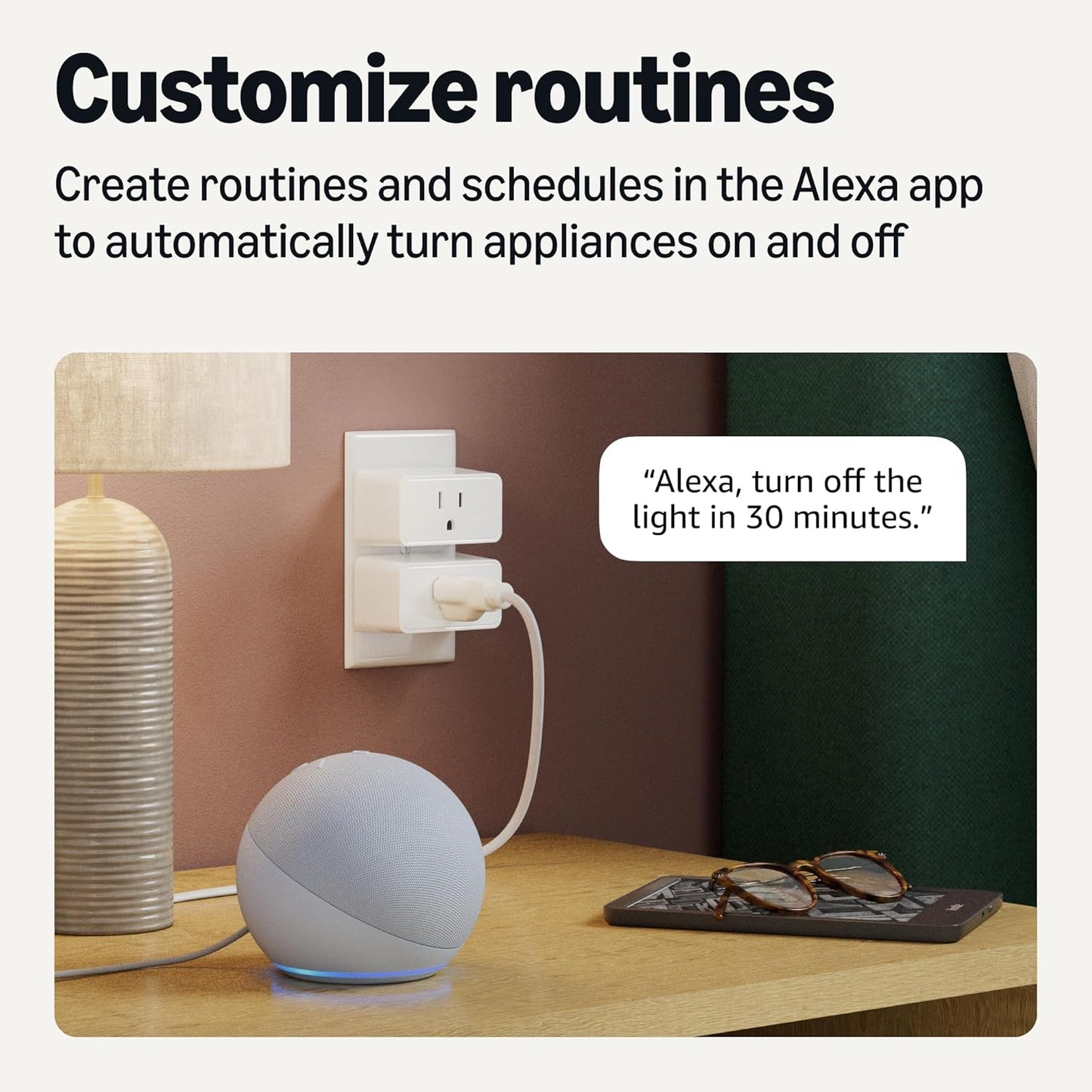 Amazon Basics Smart Plug, Works with Alexa Only, 2.4 GHz Wi-Fi, No Hub Required, 4-Pack, White
