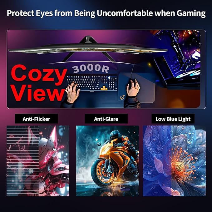 ZZA 24.5 Inch FHD (1920x1080) 120Hz Curved Gaming Monitor, 3000R Curvature VA Panel, 1ms MPRT, AMD FreeSync, Ultra-Thin Bezel, Eye Care, for Esports,PC