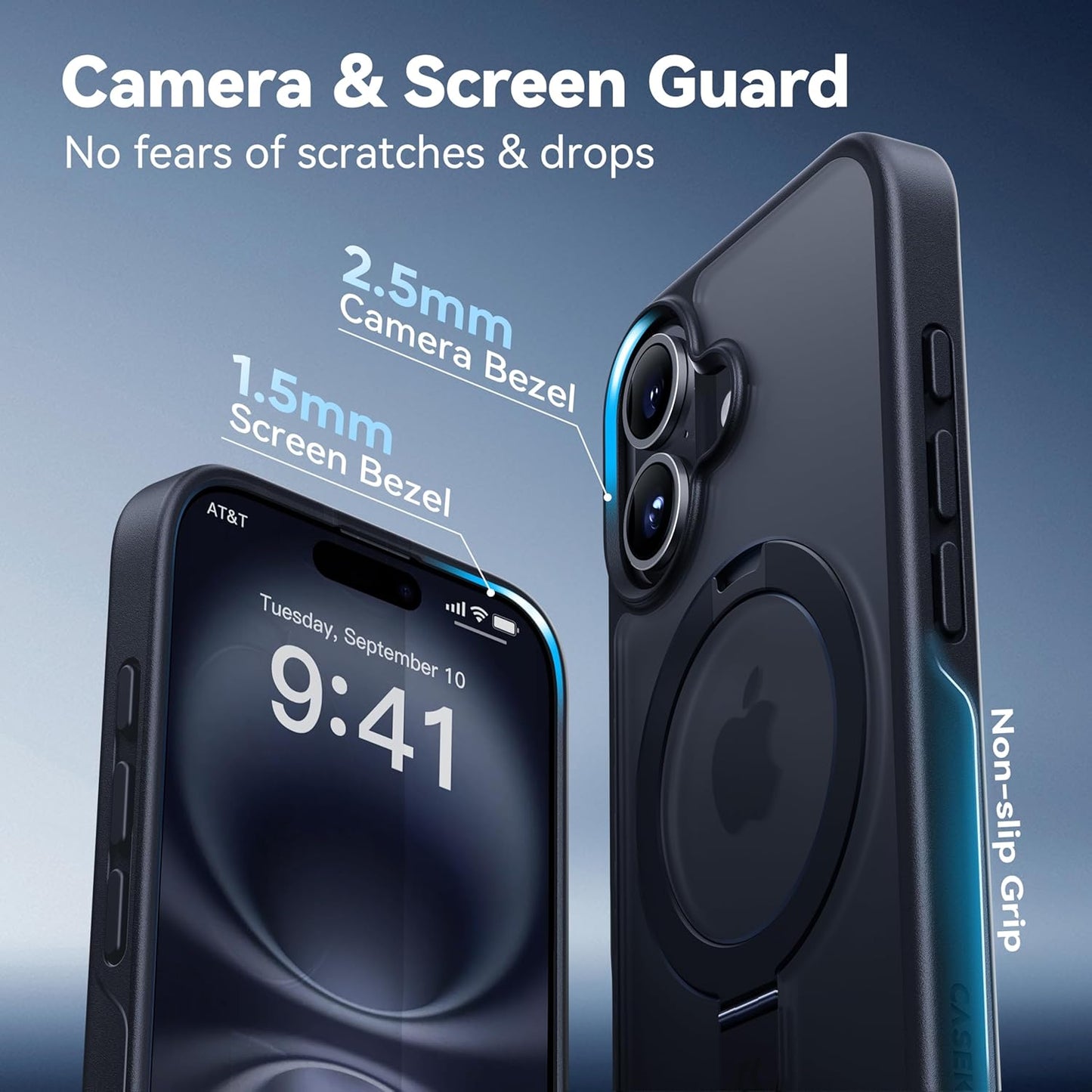 CASEKOO Designed for iPhone 16 Plus Case with Magnetic Invisible Stand [Military Drop Protection] [Compatible with MagSafe] Shockproof Slim Translucent Matte Case 6.7 Inch, Black