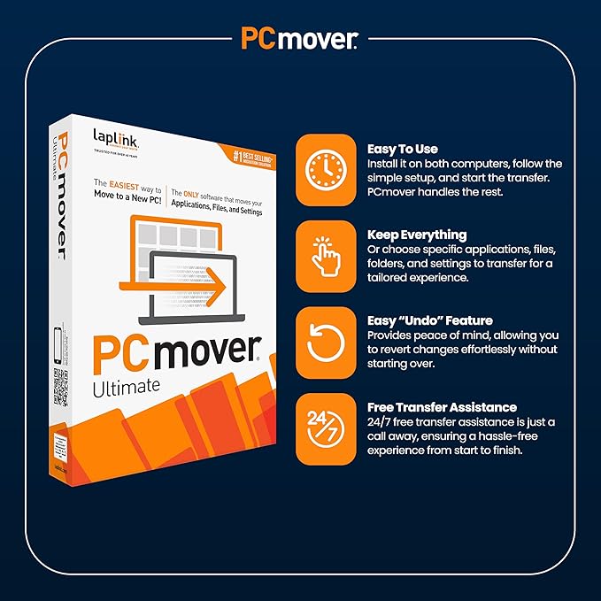 Laplink PCmover Ultimate 11 - Migration of your Applications, Files, and Settings from an Old PC to a New PC - Data Transfer Software - With Optional Super Speed USB 3.0 Transfer Cable - 1 License
