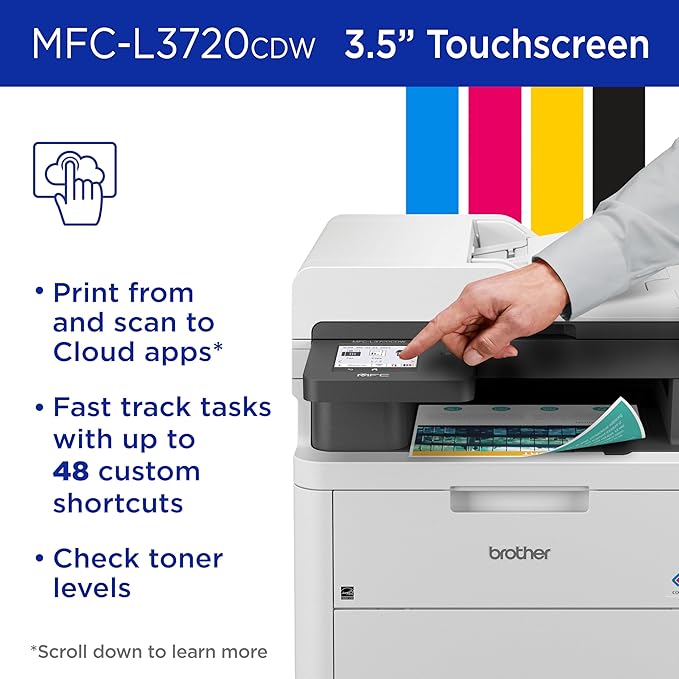 Brother MFC-L3720CDW Wireless Color Laser Printer with Scanner, Copier & Fax | Auto Duplex & 250-Sheet Capacity | Refresh Subscription Trial(1). Amazon Dash Replenishment Ready. (Renewed Premium)