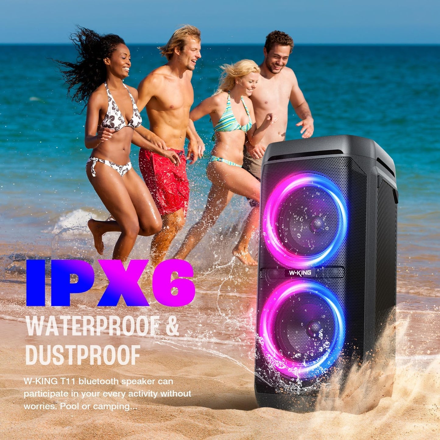 W-KING Large Bluetooth Speaker, 240W Peak Loud Boom Box 2×5.25" Subwoofers & 115dB Deep Bass, IPX6 Waterproof, Wireless Speakers, 24H, For Outdoor Party, Mic&Guitar Input, RGB Lights,Echo, EQ, TF, AUX