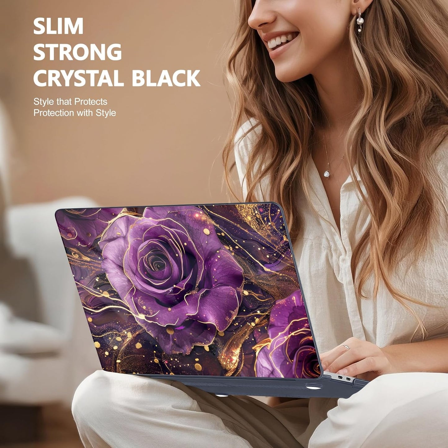 May Chen Case for MacBook Pro 13 inch M2 2023,2022,2021,2020 A2338 M1 A2251 A2289, Plastic Hard Shell Case for MacBook Pro 13" with Touch Bar Fits Touch ID, Purple Roses