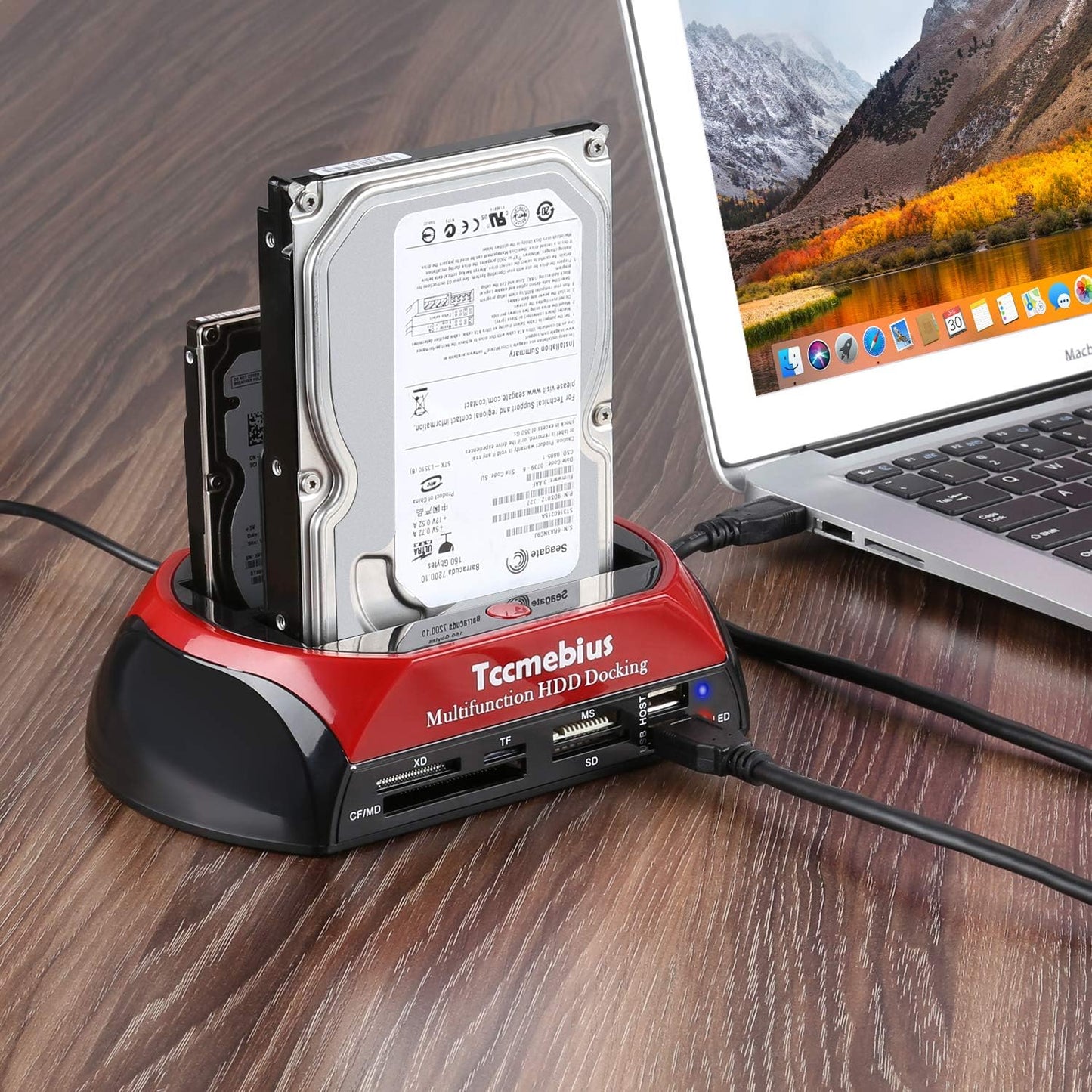 Hard Drive Docking Station, TCC-S862-US USB 2.0 to 2.5 3.5 Inch SATA IDE Dual Slots External Enclosure with All in 1 Card Reader and USB 2.0 Hub for 2.5" 3.5" IDE SATA I/II/III HDD SSD