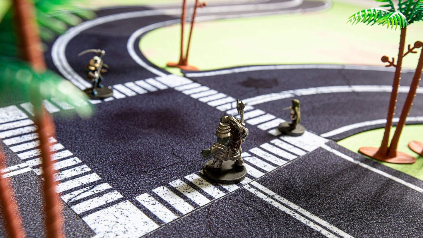 Stratagem Neoprene Tabletop Miniature Scenery|Wargaming Street Terrain for RPG, Modular Strategy Battlemat|13ft of Streets