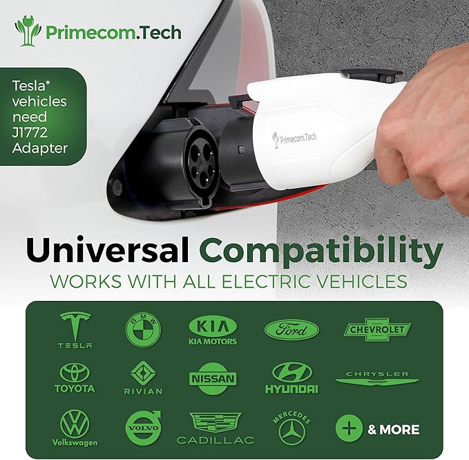PRIMECOM Level 2 Electric Vehicle (EV) Charger (220V / 240Volt, 16Amp) Portable EVSE Smart Electric Car Charger, 30', 40', and 50 Feet Lengths (European, 30 Feet)