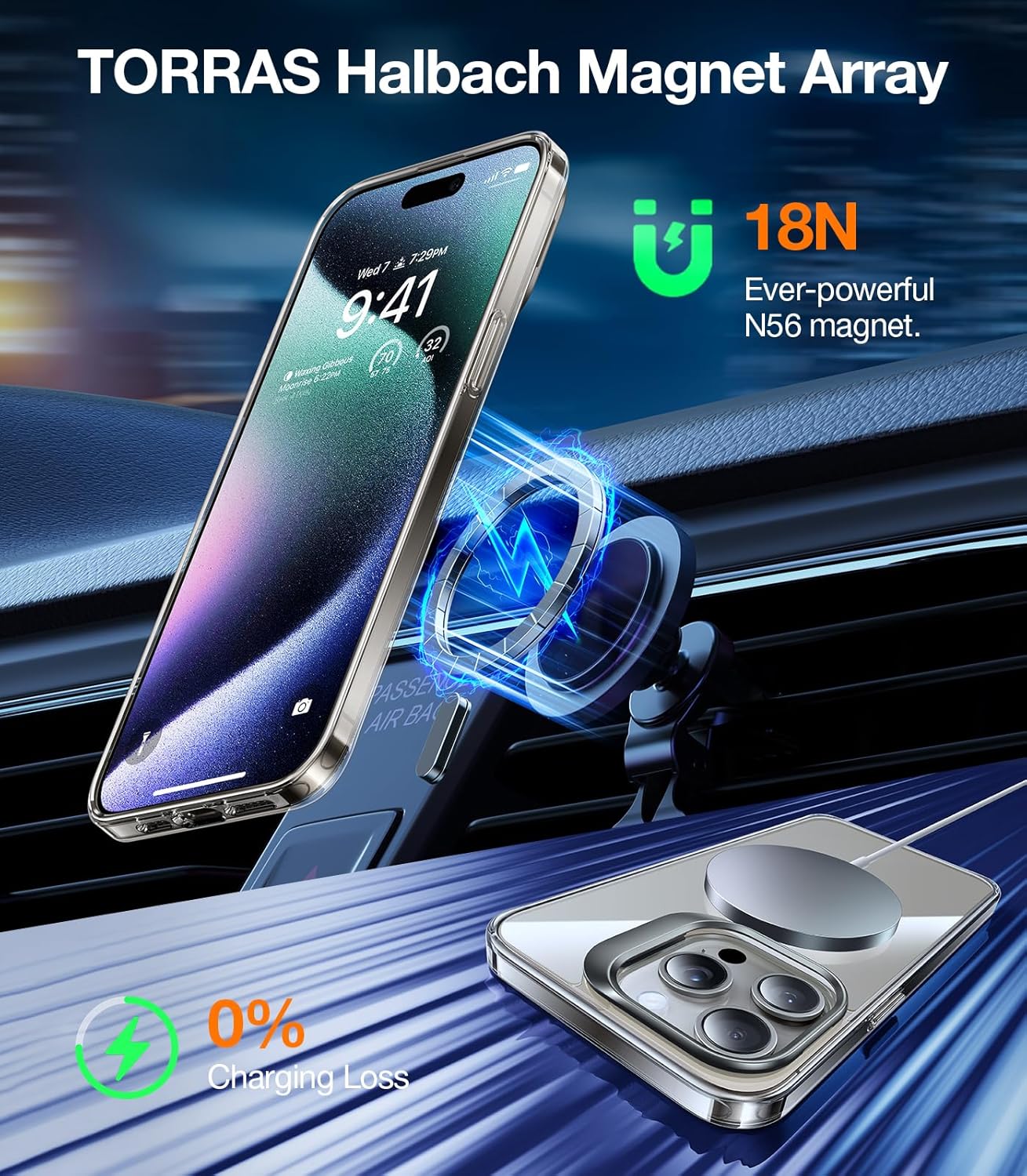 TORRAS Magnetic for iPhone 15 Pro Max Case [Anti-Yellowing][Compatible with MagSafe][Military-Grade Protection][Built-in Invisible Stand] Slim Hard Back Soft Edge, Clear Grey