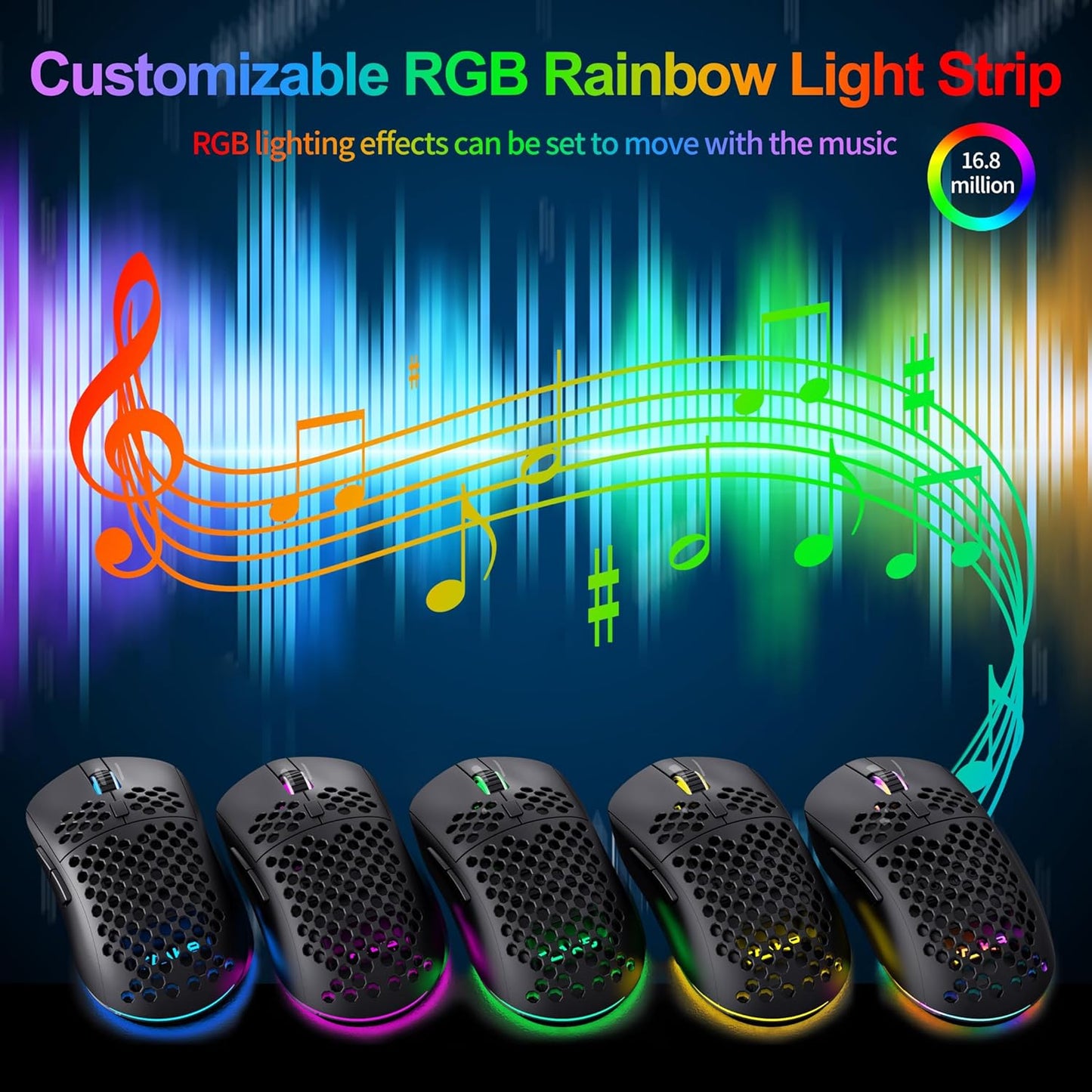 TMKB Falcon M1SE Ultralight Honeycomb Gaming Mouse, High-Precision 12800DPI Optical Sensor, 6 Programmable Buttons, Customizable RGB, Drag-Free Paracord, Ergonomic Wired Gaming Mouse - Matte Black