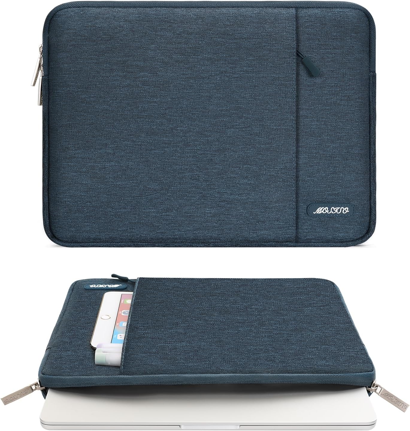 MOSISO Laptop Case 13.3 inch, 13-13.3 inch Laptop Sleeve Compatible with MacBook Air/Pro 13 / Pro 14, HP Dell ASUS Lenovo Notebook, Polyester Vertical Computer Sleeve Bag with Pocket, Haze Blue
