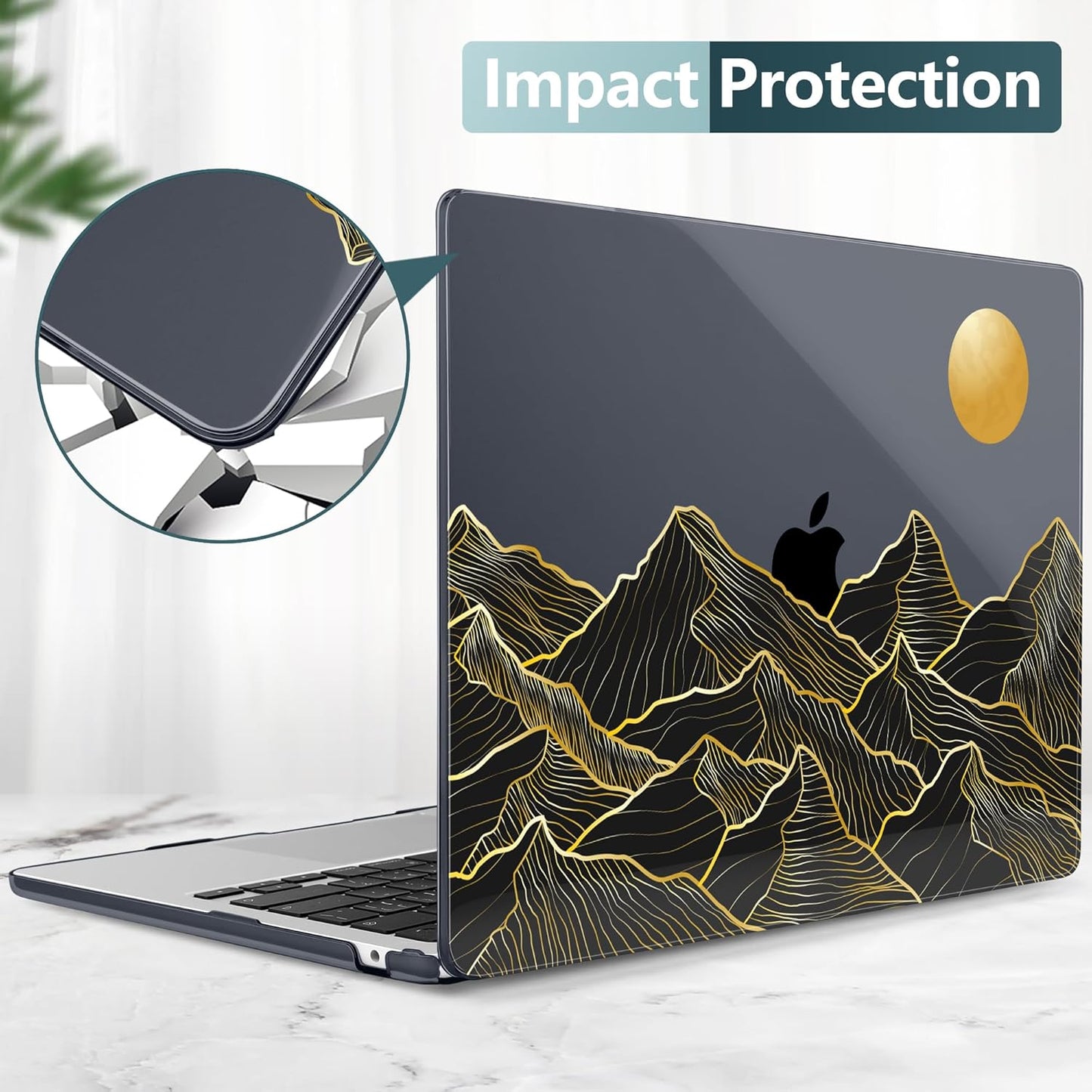TWOLSKOO for M4 MacBook Air 13.6 inch Case 2025-2022 Release M4 A3240 M3 A3113 M2 A2681, Plastic Hard Shell & Screen Protector & Keyboard Cover & Trackpad Film, Golden Mountain