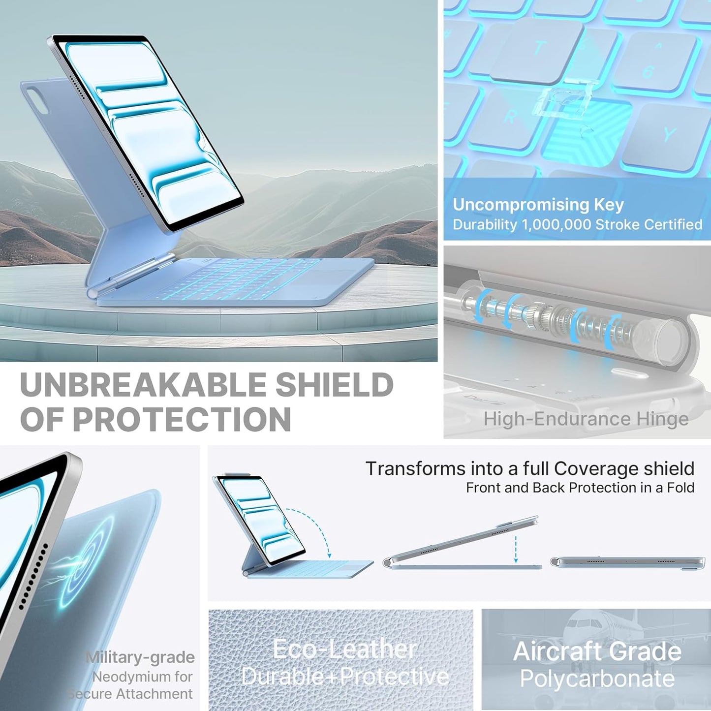 typecase Keyboard Case for iPad Pro 13-inch (M4) 2024,Magic Keyboard with 11 Colors Backlight for iPad Pro 13,Keyboard Case with Pencil Holder,Multi-Touch Trackpad, Easy-Set Magnetic Stand,Light Blue