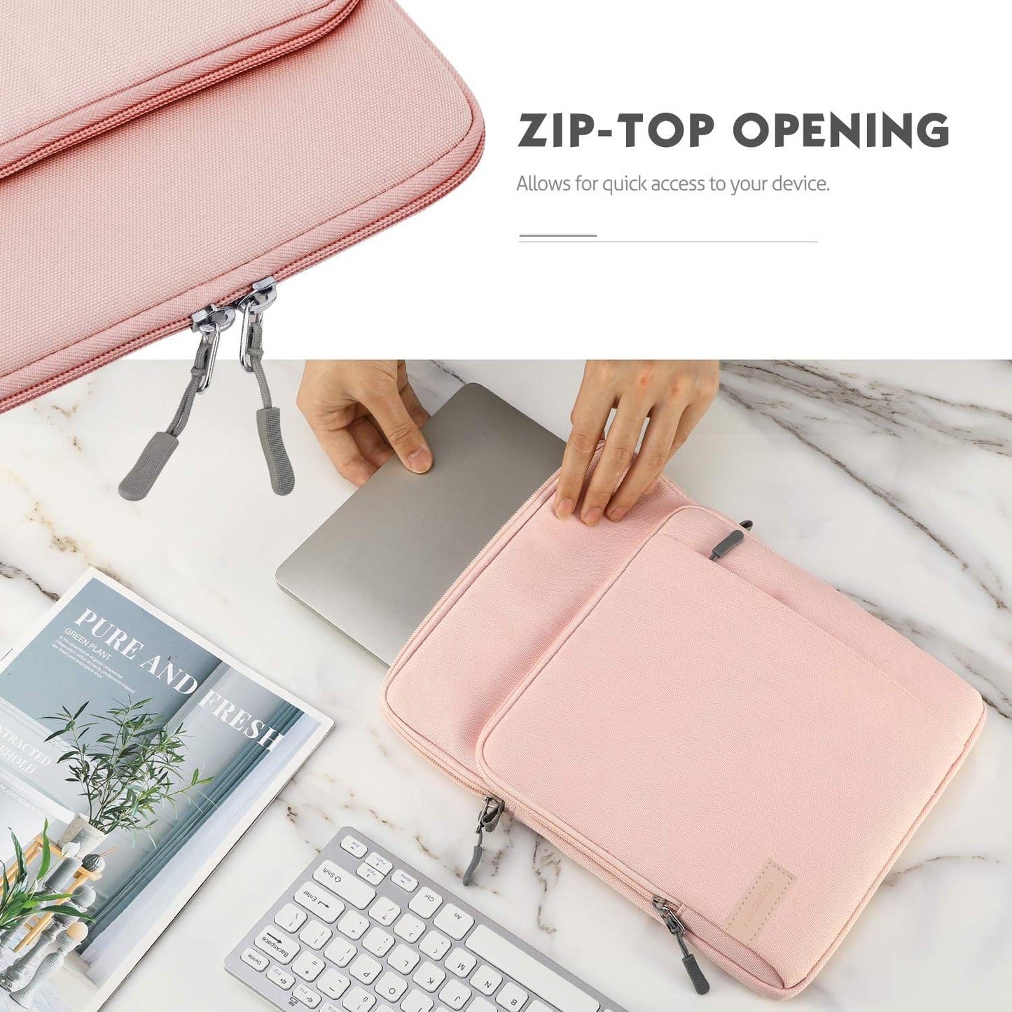 MoKo Laptop Sleeve Bag for 13.3-14 Inch, Notebook Carrying Case with Pocket Fits New MacBook Pro M3/M2 14" /13" M2/M1 Pro/M1 Max 14.2 2023-2021/Air 13.6" M2 2022, Surface Pro 9/8 13", Pink