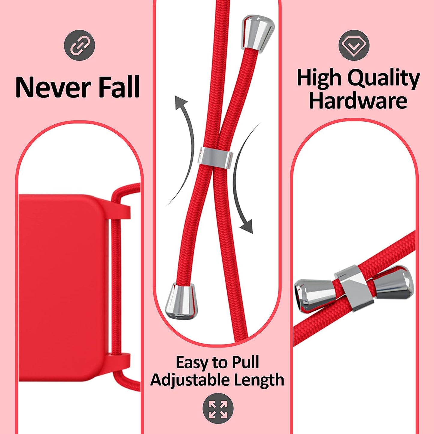 Blaspins Crossbody Lanyard Strap Case for iPhone 13 Mini, Neck Cross Body, Adjustable Holder Removable, Drop Protection Shockproof, Hands-Free Silicone Case 5.4 inch, 150 cm Strap, iP13mini - Red