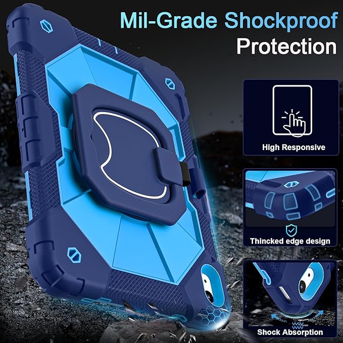 Case for iPad (A16) 11th/10th Generation 2025/2022,360° Rotating Stand iPad Case 10th Generation with Screen Protector,Heavy Duty Shockproof i Pad Cases 11th/10th Gen 11.0/10.9 Inch,Navy Blue