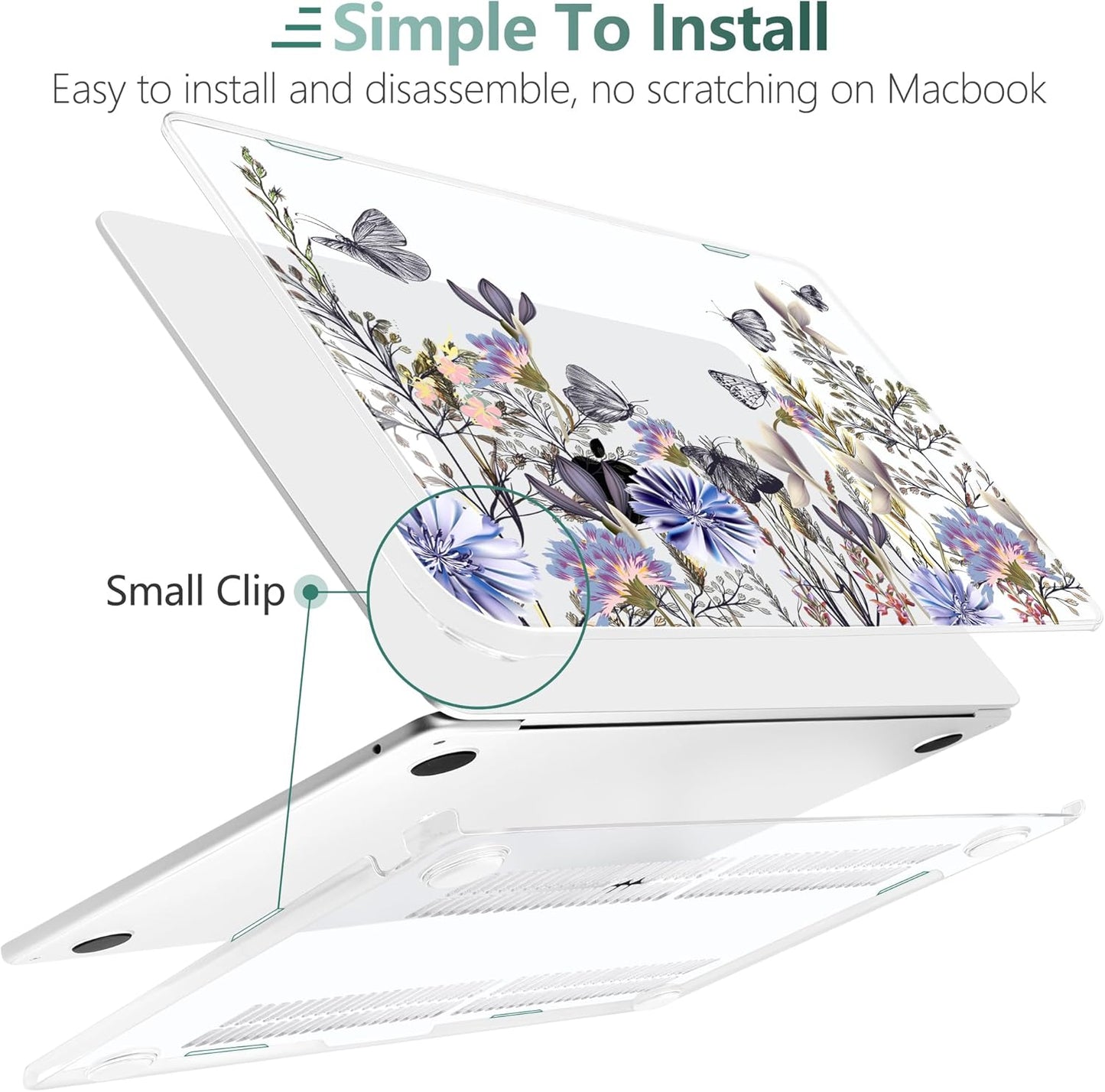 TWOLSKOO Compatible with M4 MacBook Air 13.6 inch Case 2025-2022 Release M4 A3240 M3 A3113 M2 A2681, Plastic Hard Shell & Keyboard Cover & Type C Adapter & Screen Protector, Garden Flower