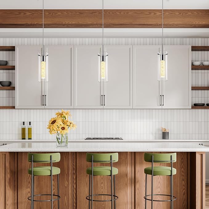 1 Pack Pendant Ceiling Light Fixture, Pendant Lights for Kitchen Island Crystal Pendant Light, 1-Light Integrated Kitchen Hanging Light Fixture Modern Island Light with Bubble Glass