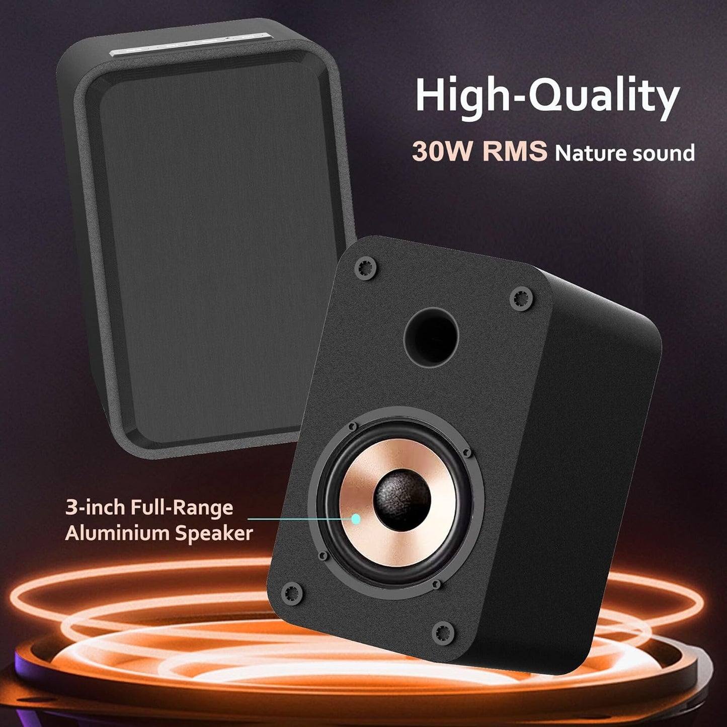 LONPOO Blueooth Computer Speakers for Desktop PC and Laptop, Plug-N-Play, 30W RMS Active Bookshelf Speaker with 3-Inch Full Range Speaker,Support USB Playback,Aux-in and 3.5mm Earphone Port